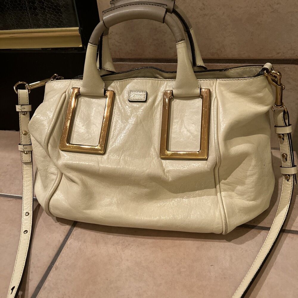 Chloe Ethel Beige Tan Handles Buttery  Leather  Shoulder Hand Bag Purse